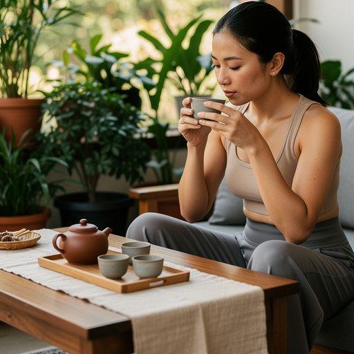 Csendes kertben teakészítés hagyományos eszközökkel, a napi nyugalom megteremtéséhez