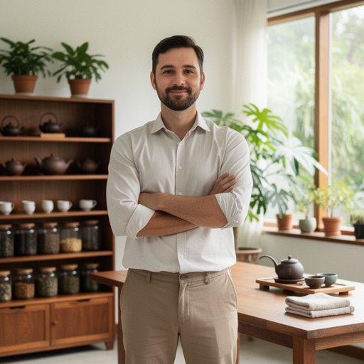 Nyugodt reggeli pillanat: teáscsésze, napló és kényelmes szék egy fényárban úszó szobában